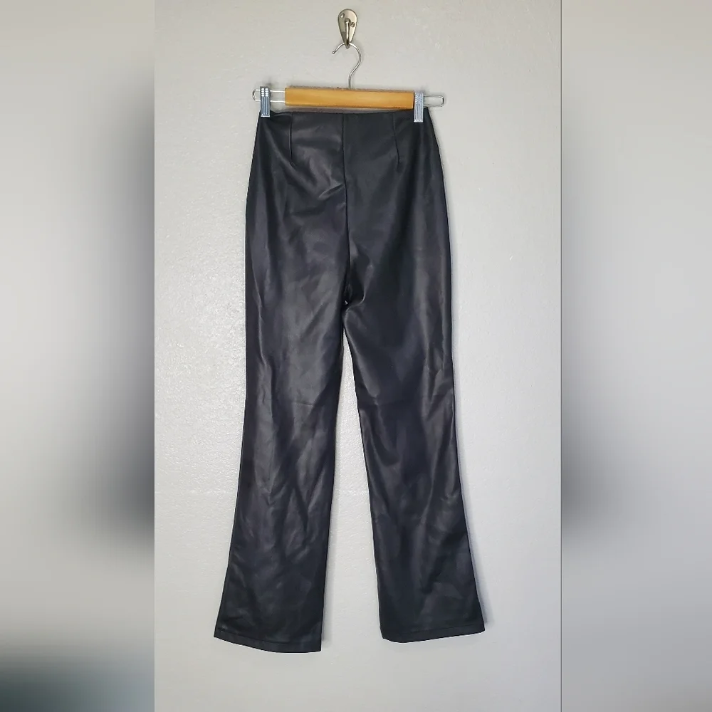 Asos Design Black Faux Leather High-Waisted Stretch Flared Pants Size 2 - Picture 5 of 8